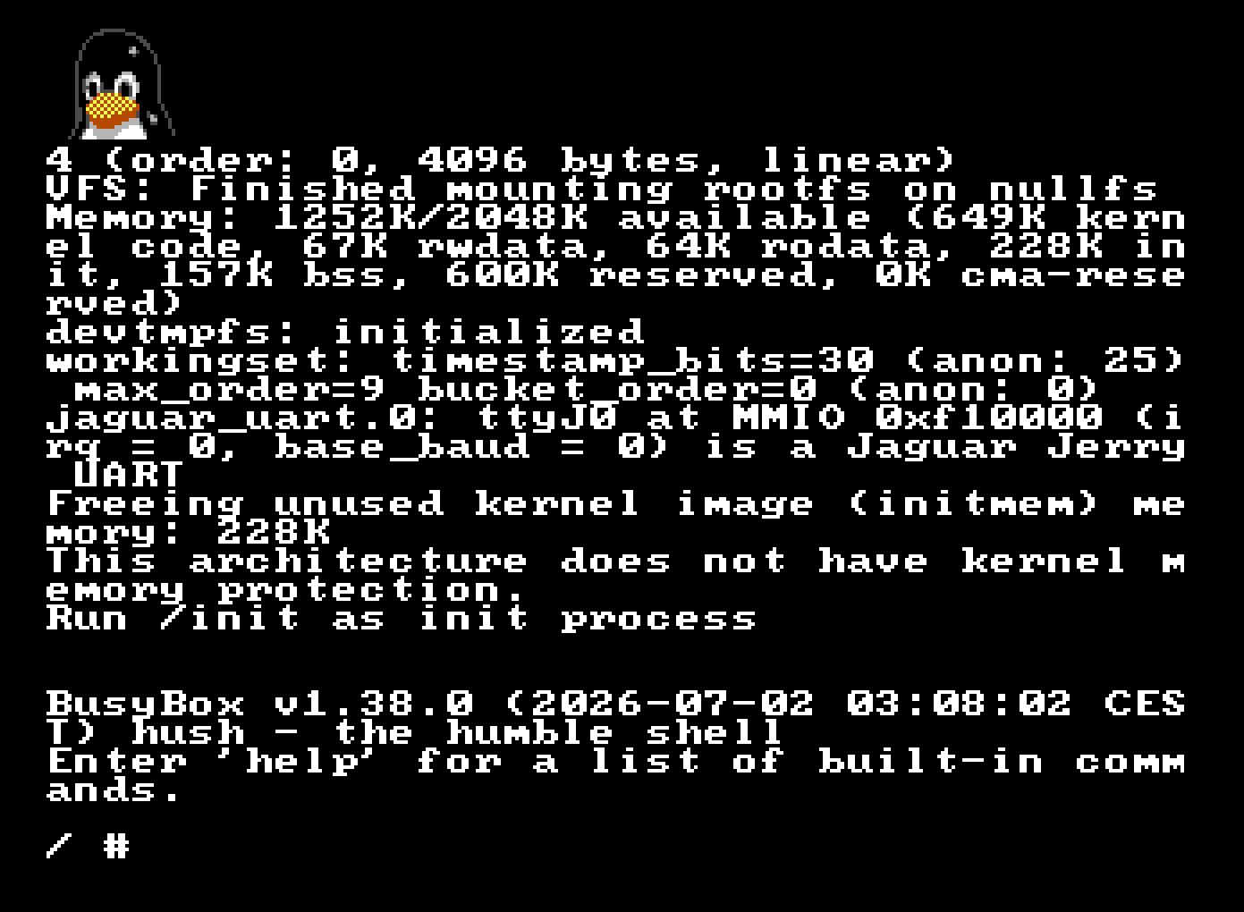 Atari Jaguar 运行 Linux 的控制台输出
