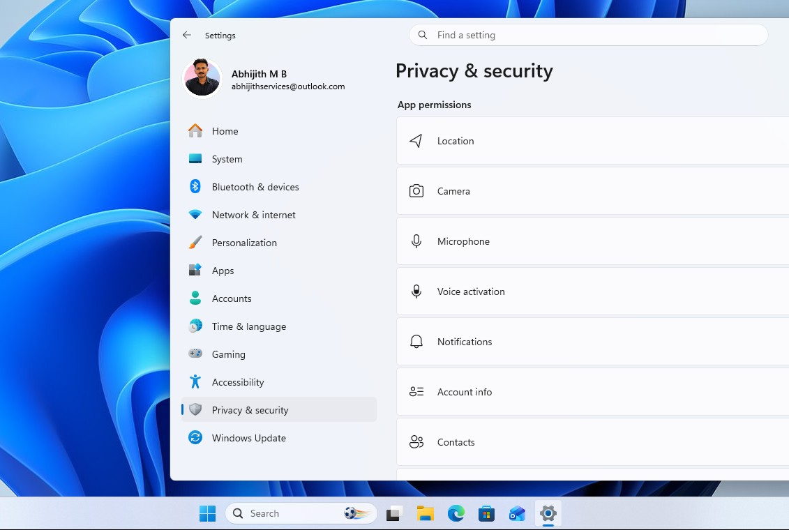 Windows 11 隐私设置界面