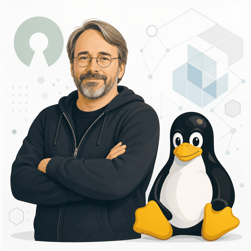 Linus Torvalds, creador de Linux, con el pingüino Tux — un proyecto de código abierto que lleva 34 años funcionando gracias a la 'transparencia'