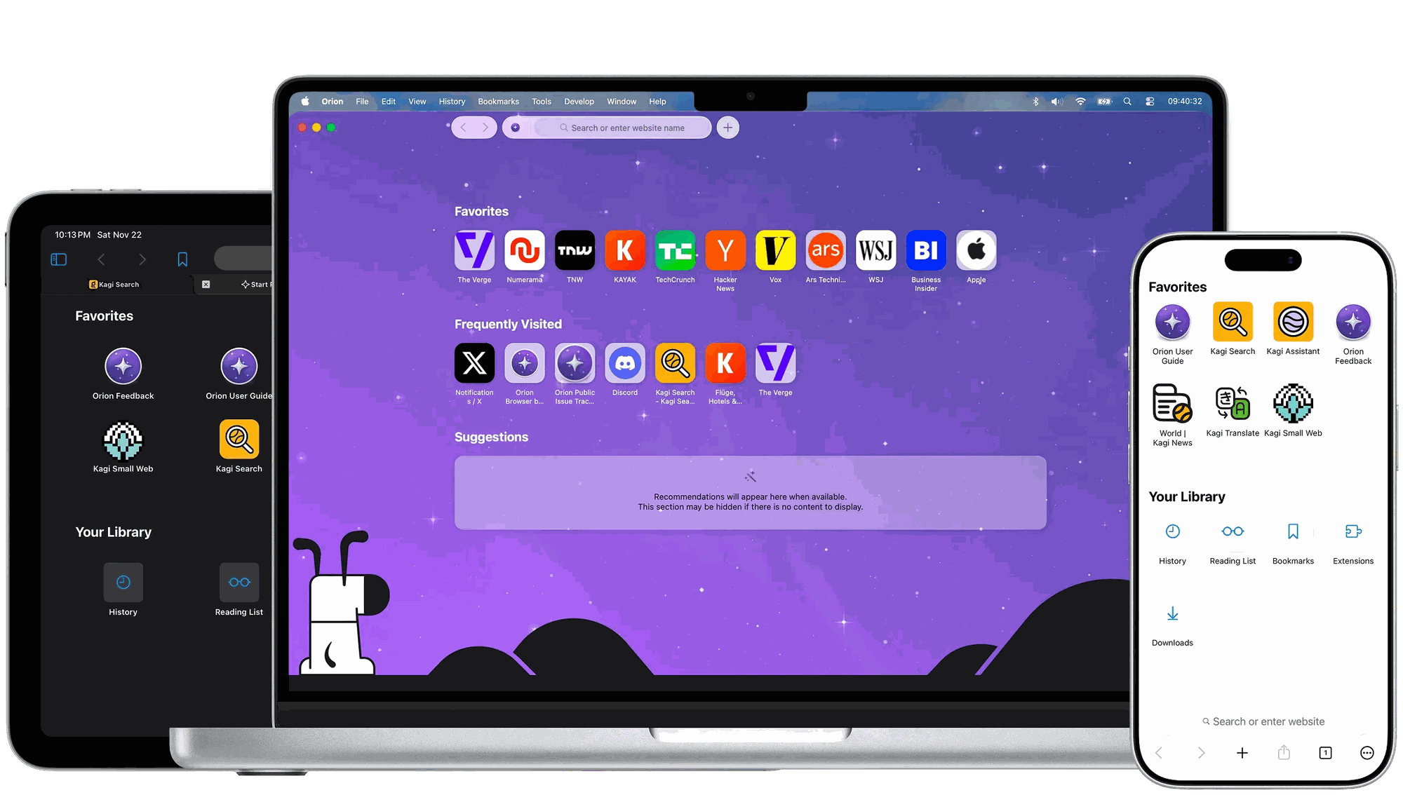 Orion Browser 在多种设备上的展示