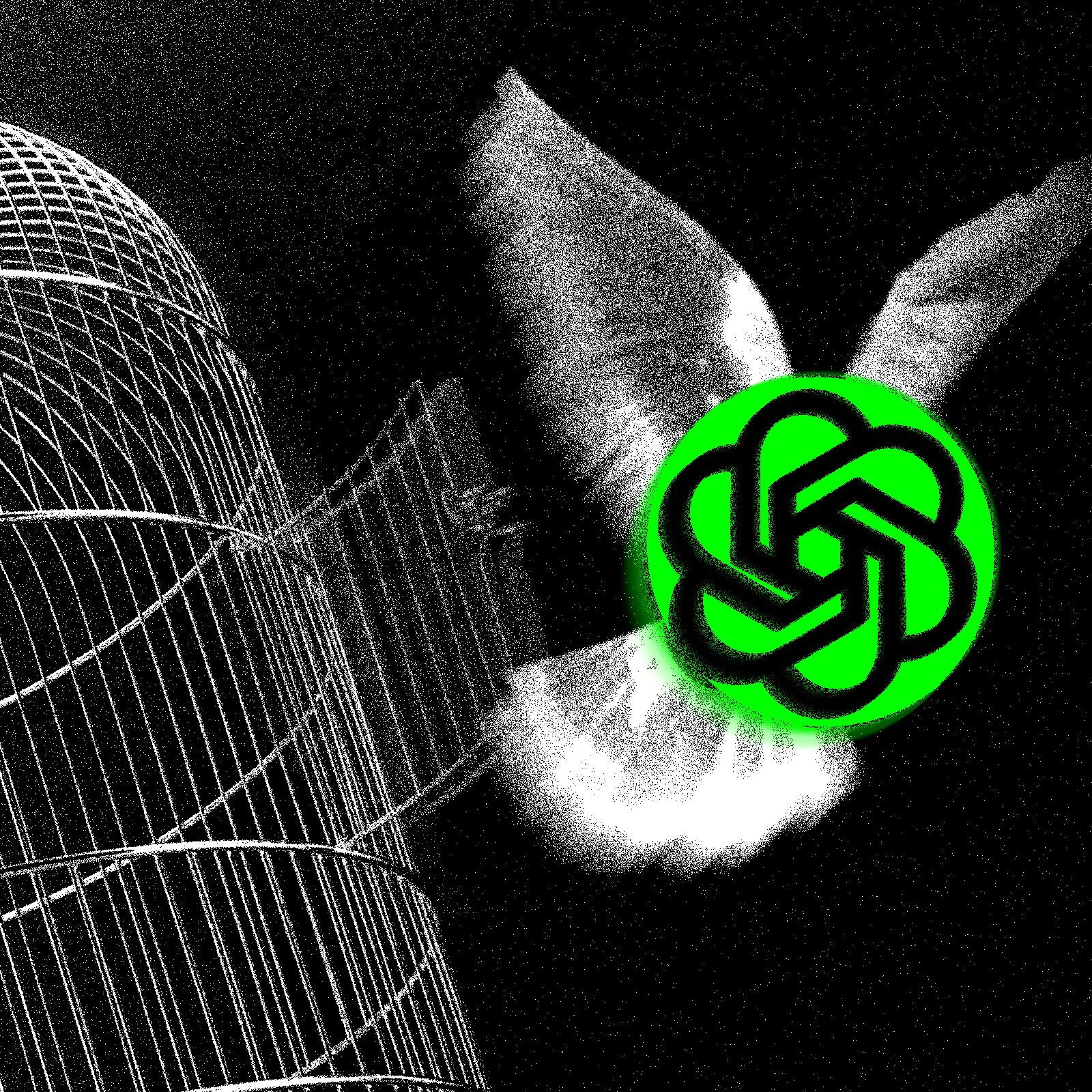 Ilustración de WIRED: el logo de OpenAI con alas escapando de una jaula