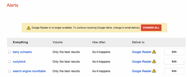 Google Alerts 的黄色横幅