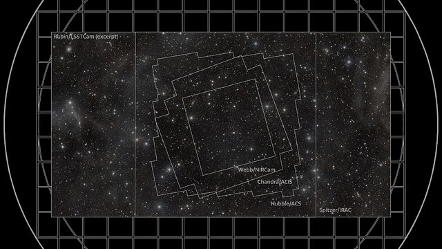 LSST 相机在 COSMOS 天区反复拍摄的足迹叠加示意图