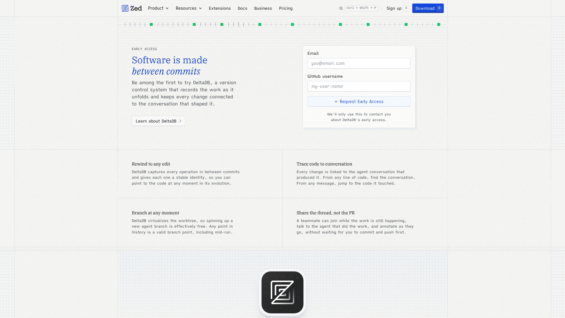 DeltaDB Early Access 页面