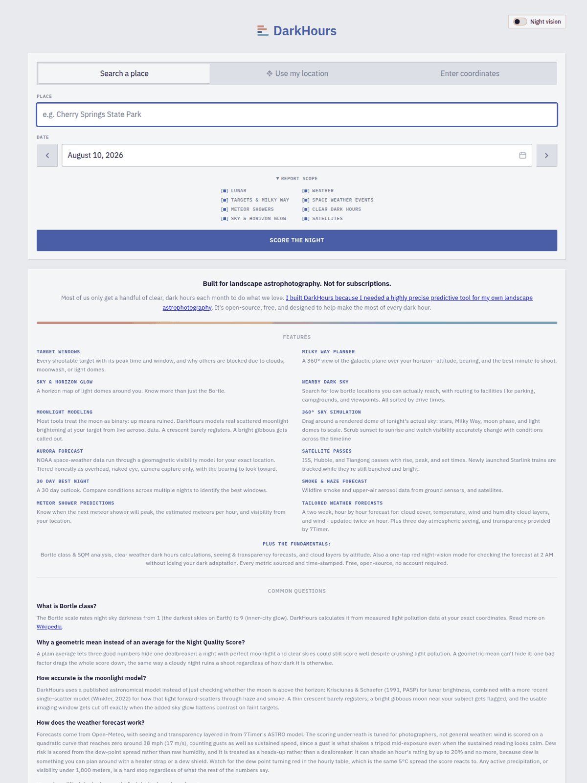 Plagiarized open source project website darkhours.app