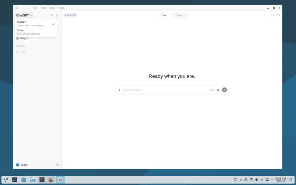 ChatGPT 运行于 Debian 13 截图