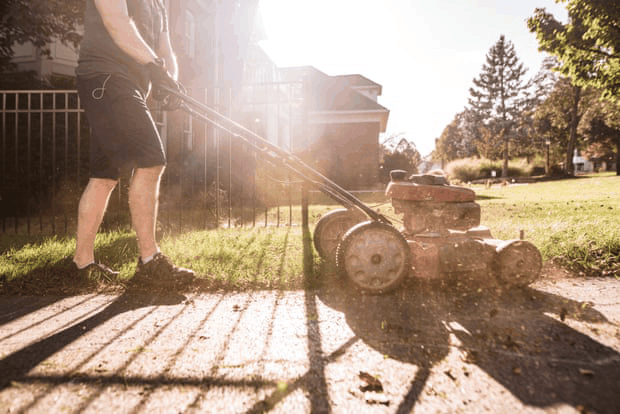 A man mowing the lawn