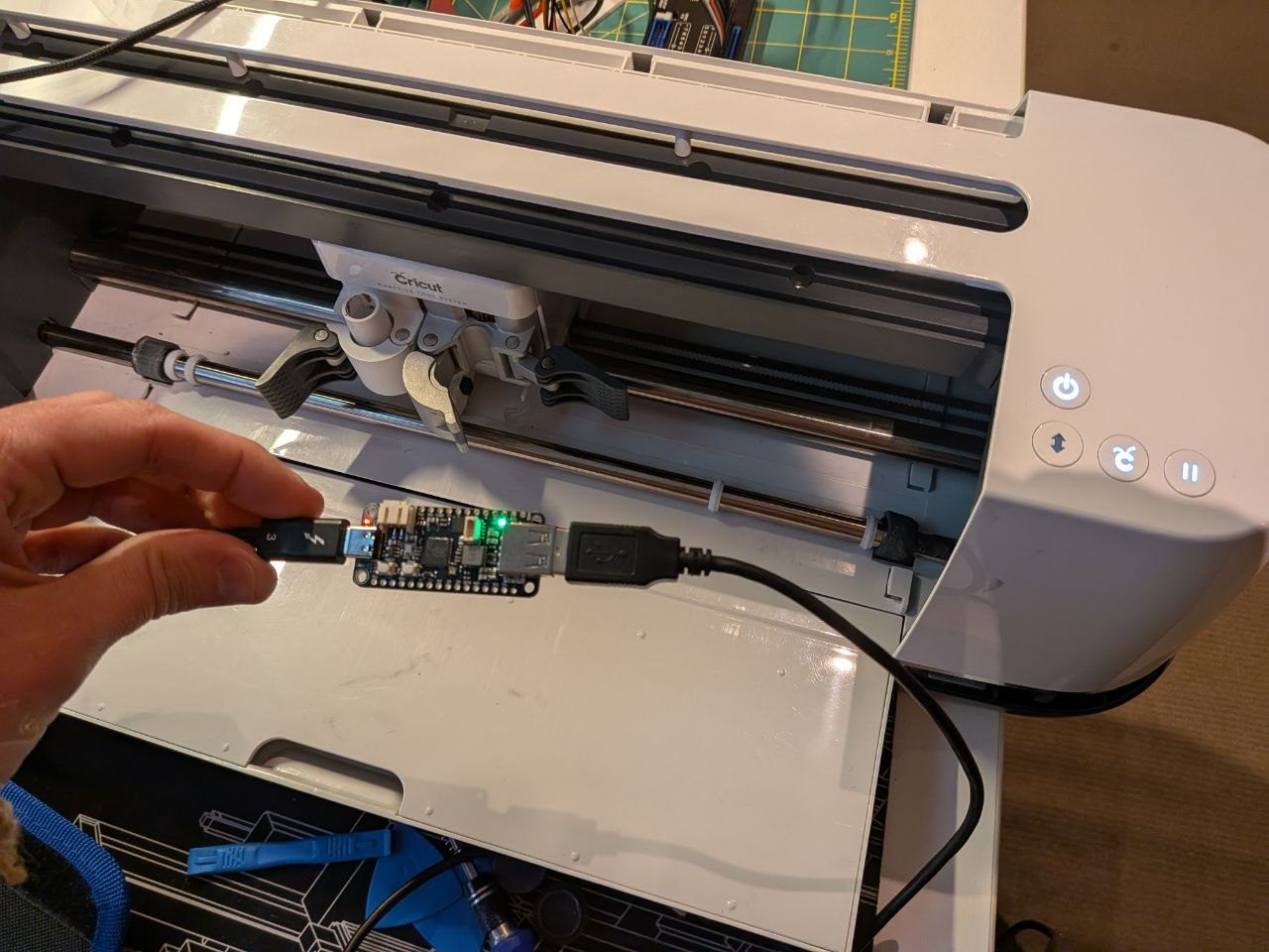 Locked Cricut Maker wired to RP2040 device