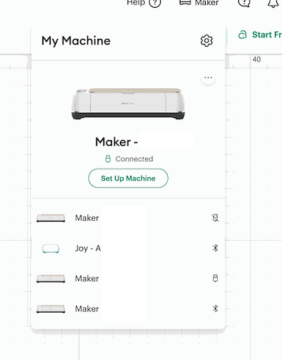 Cricut software displaying restored connection state